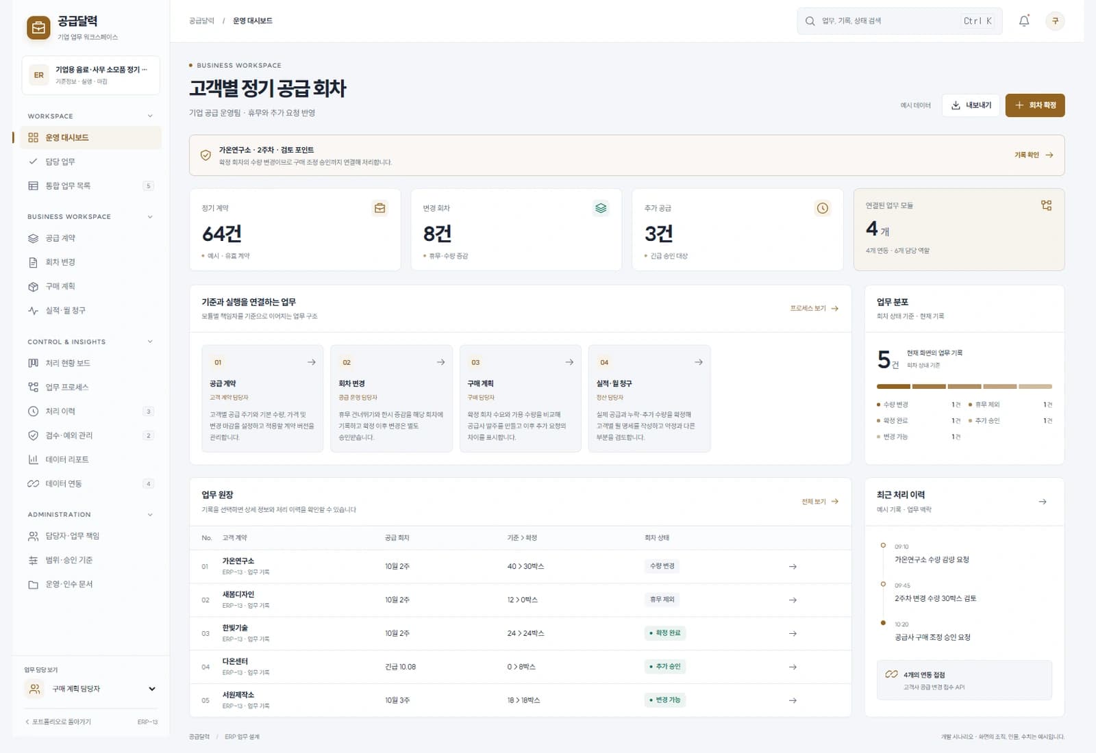 정기 공급 주문·정산 시스템 대표 화면