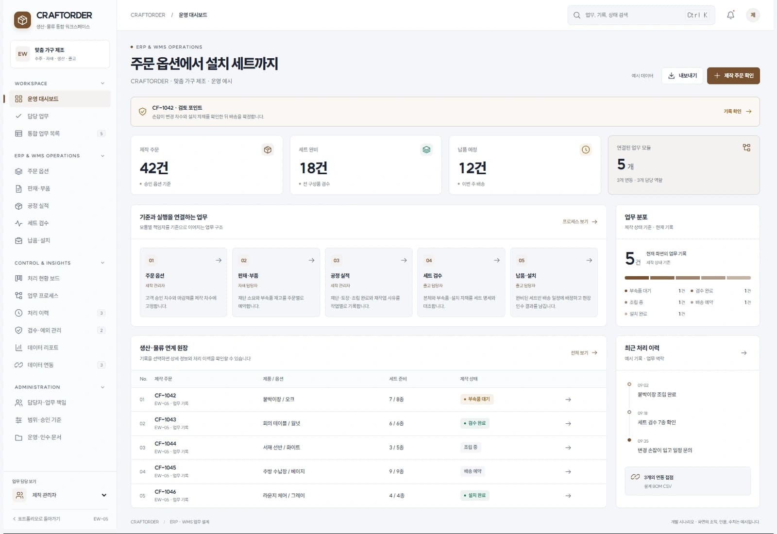 가구 제작·출고 통합 시스템 대표 화면