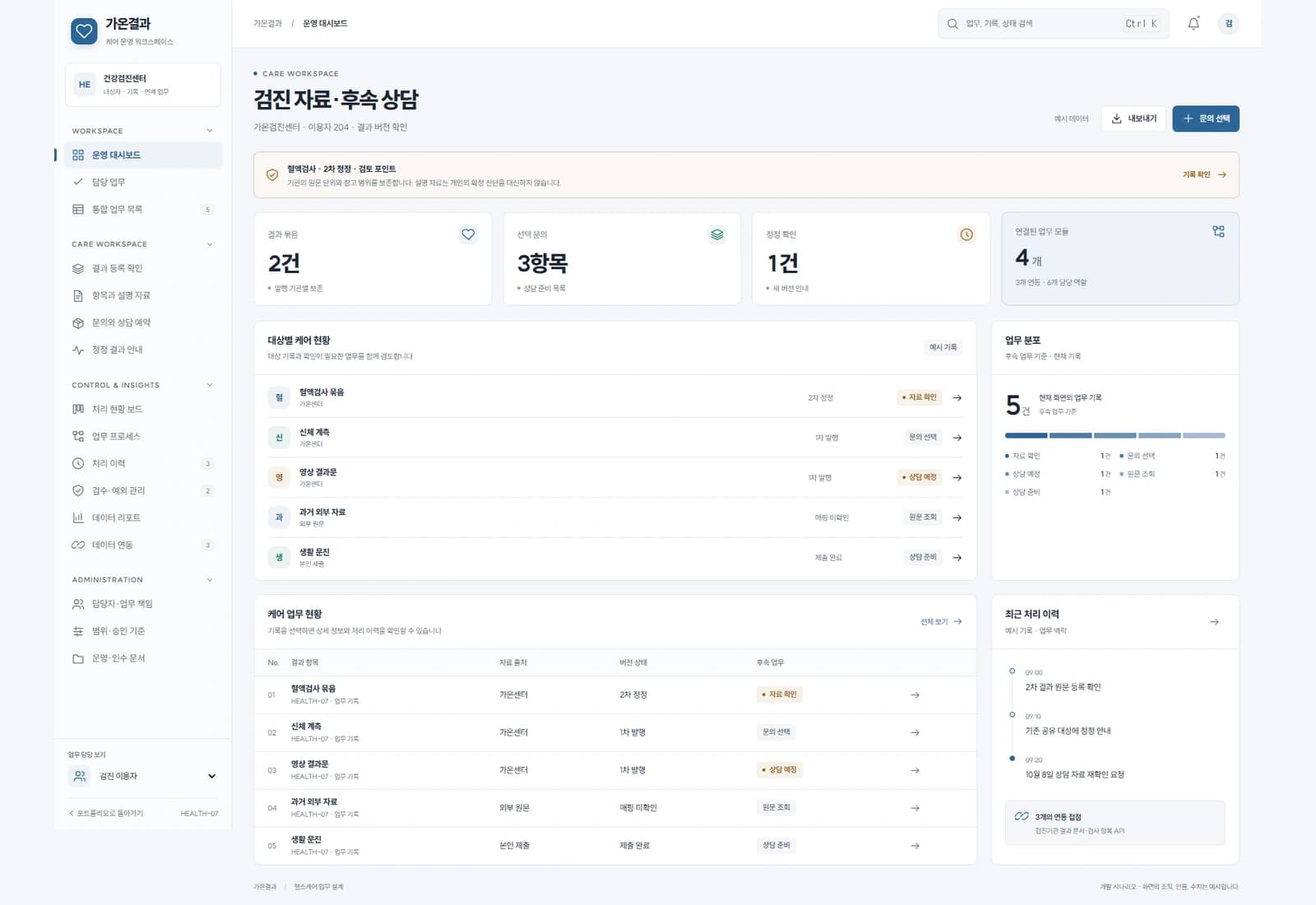 건강검진 사후 관리 시스템 대표 화면