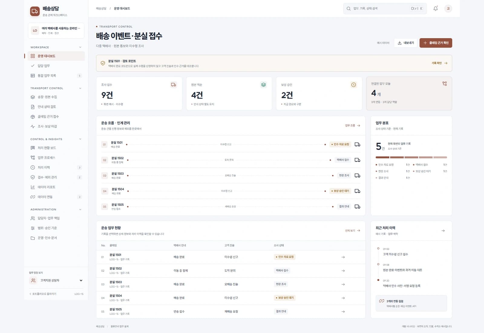 택배 배송 클레임 관리 솔루션 대표 화면