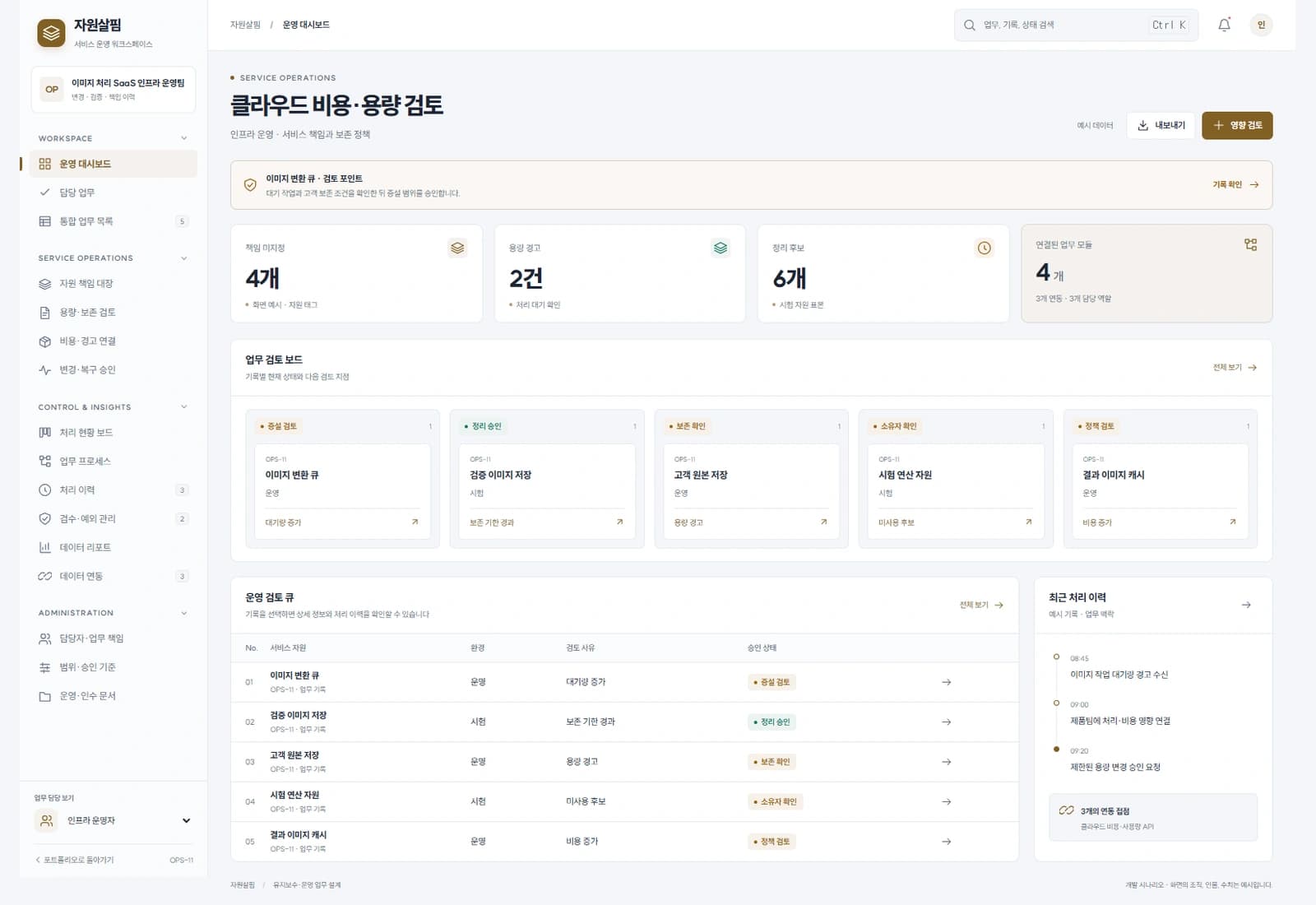 클라우드 운영 관리 솔루션 대표 화면