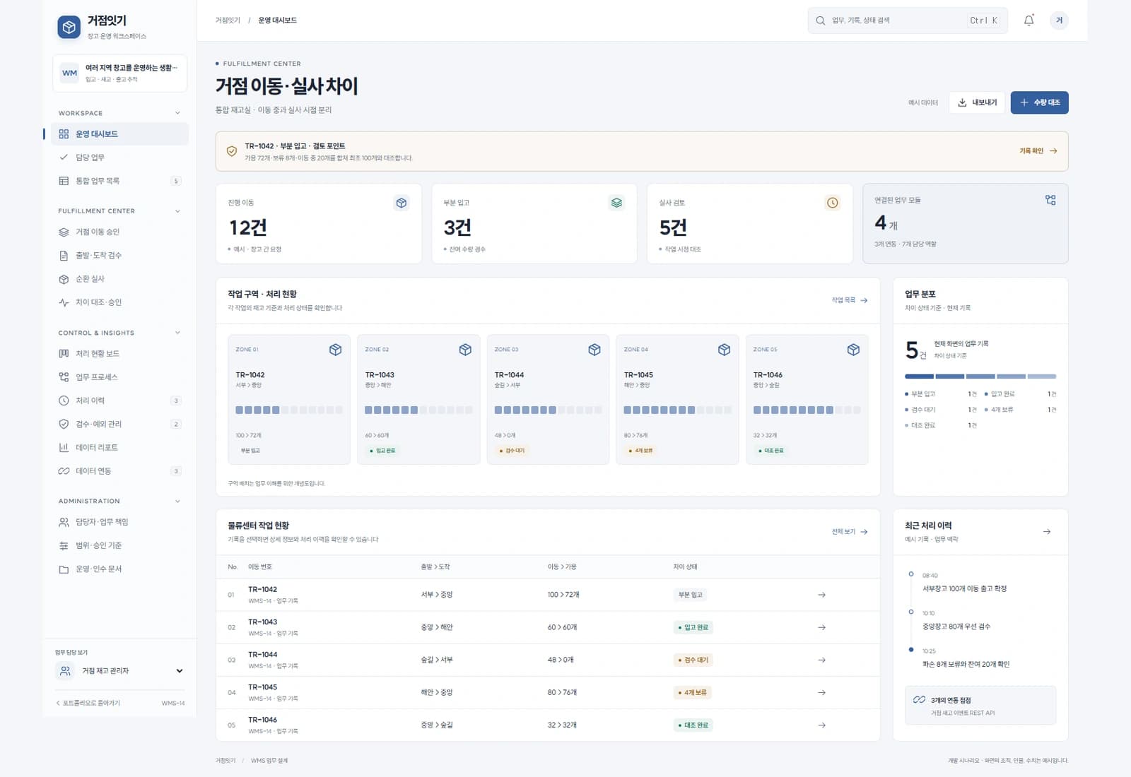 다거점 재고·실사 관리 솔루션 대표 화면