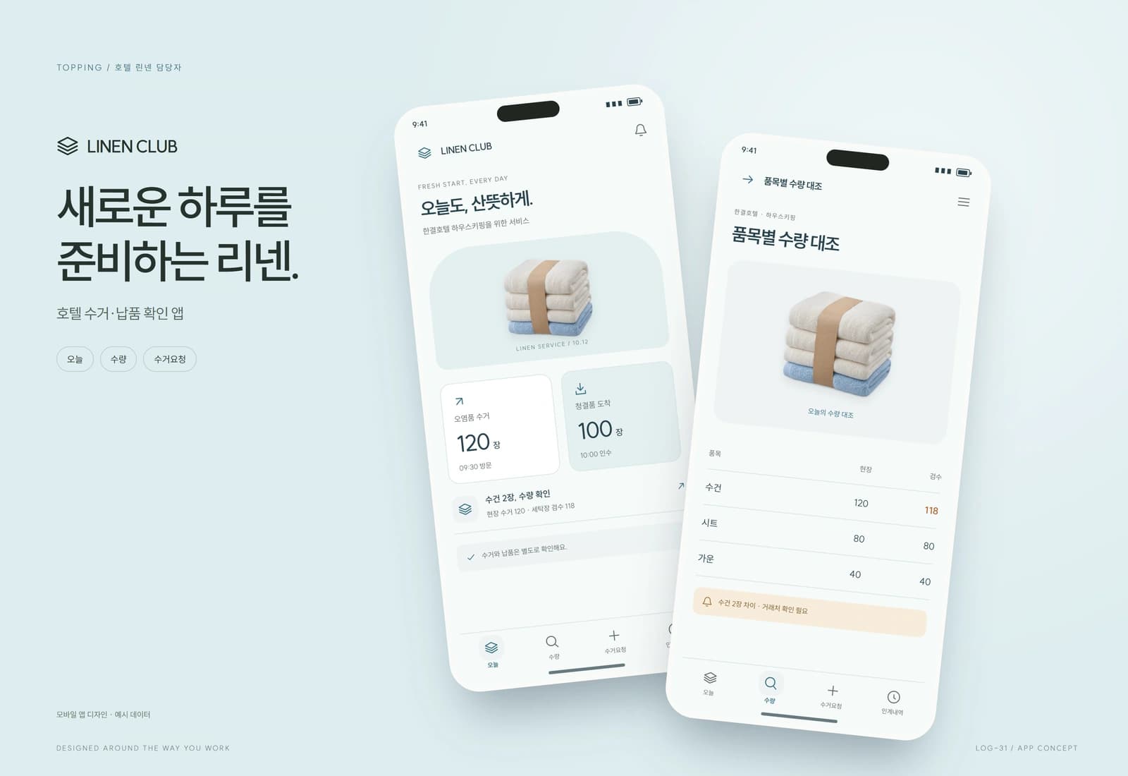 리넨·세탁물 수거·납품 관리 참고 화면